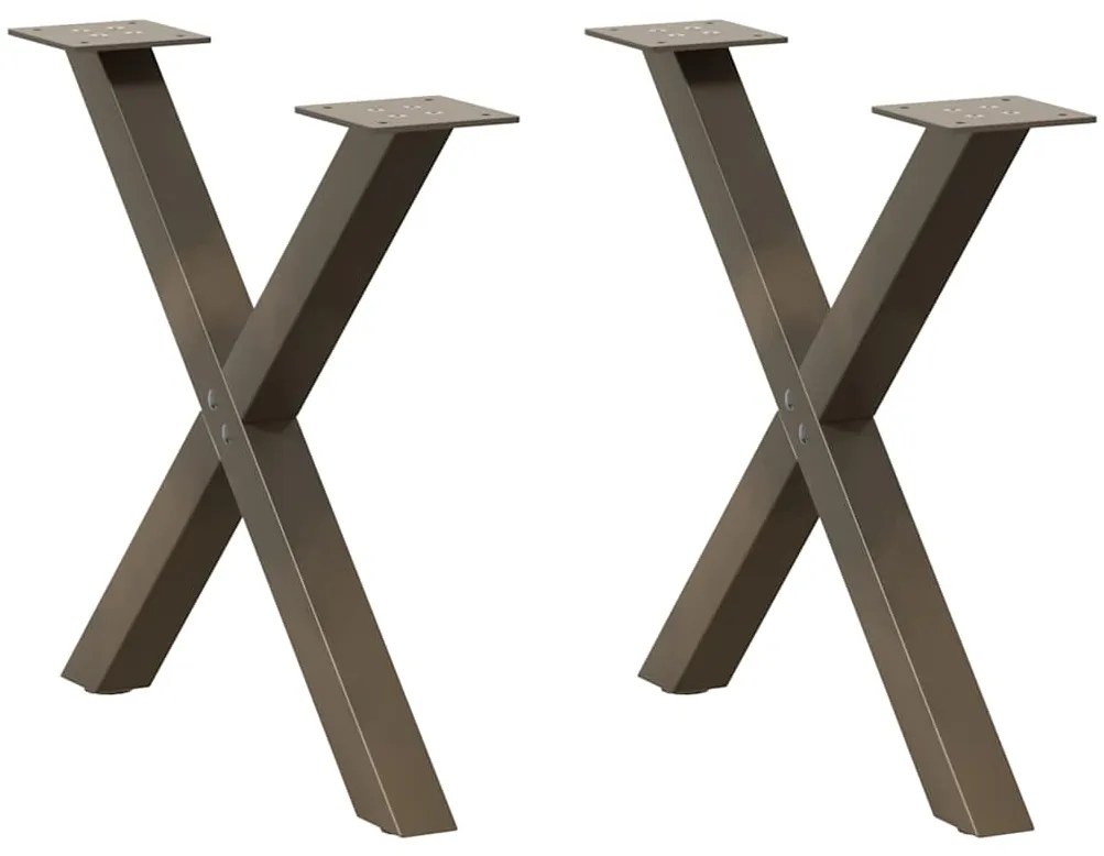 vidaXL Pés para mesa de centro em formato de X, 2 peças, aço natural, 60x (42-43) cm, aço