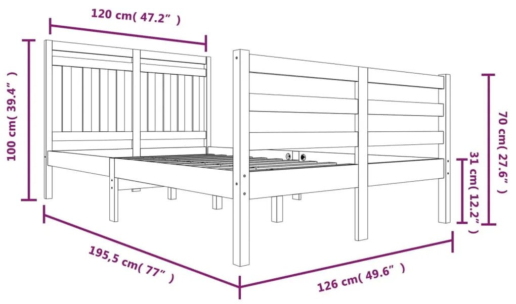 Estrutura cama pequena casal 120x190 cm pinho maciço branco