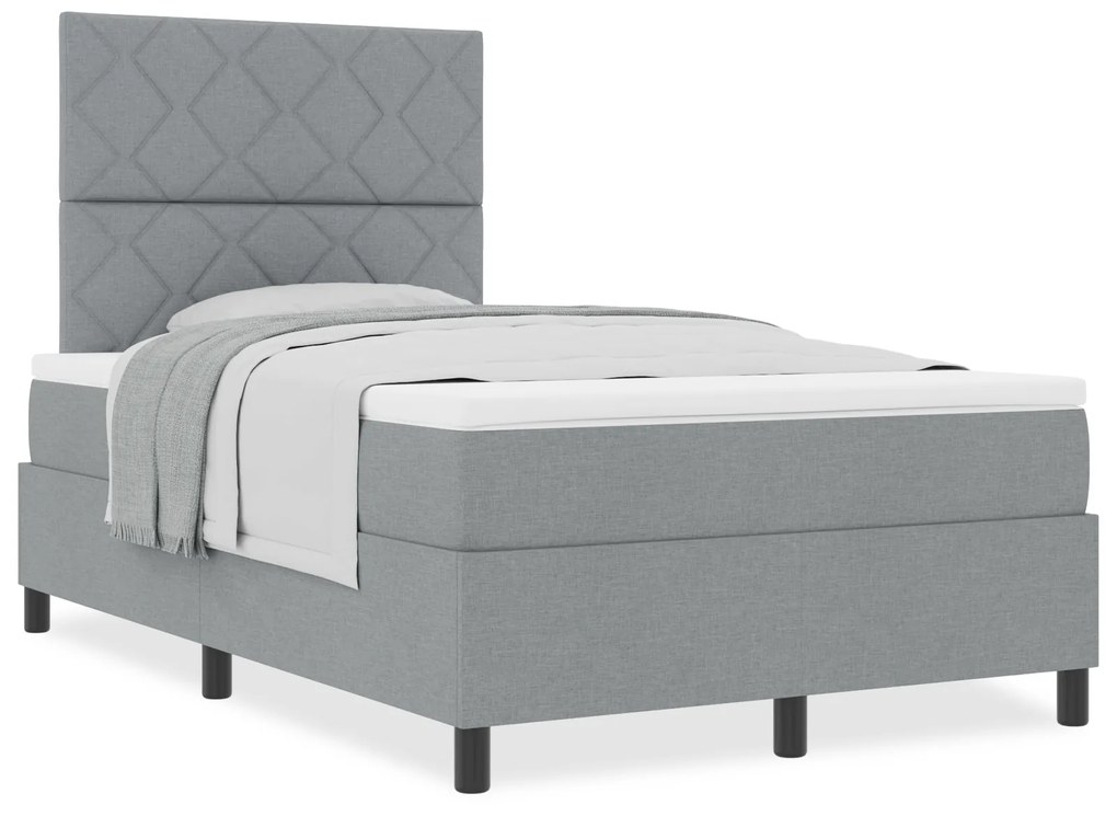 Cama Box Spring com Colchão Cinza Claro Cama Pequena de Tecido
