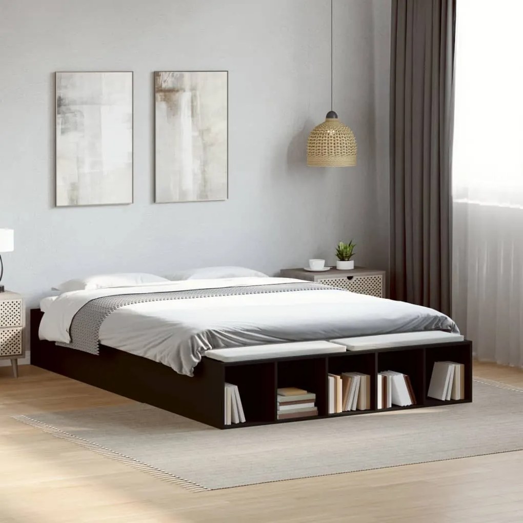 Estrutura de cama 140x190 cm derivados de madeira preto