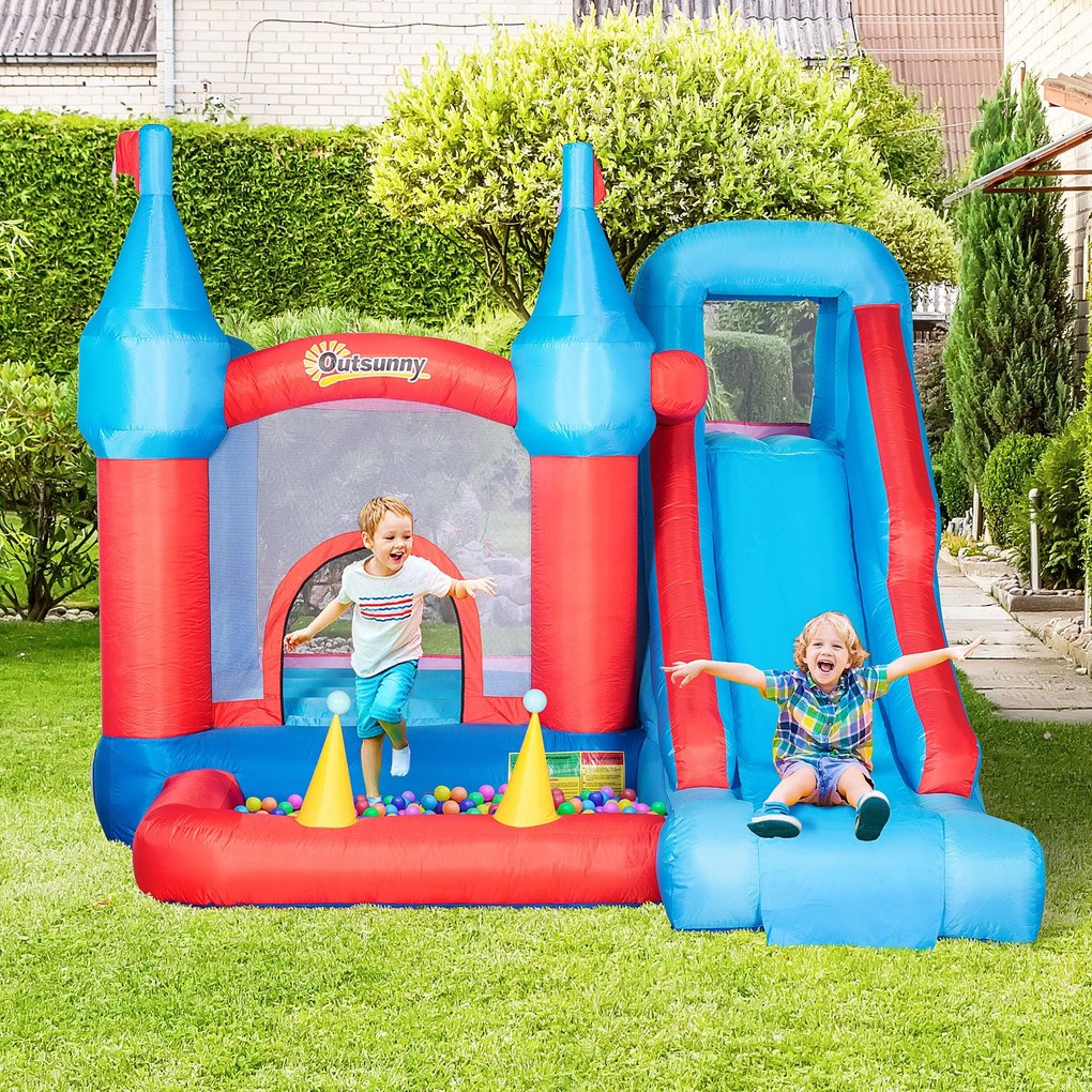 Castelo Insuflável com Escorrega Trampolim Piscina e Pistola de Água para Crianças acima de 3 Anos com Inflador e Bolsa de Transporte para Interior e Exterior 333x280x210cm Multicor