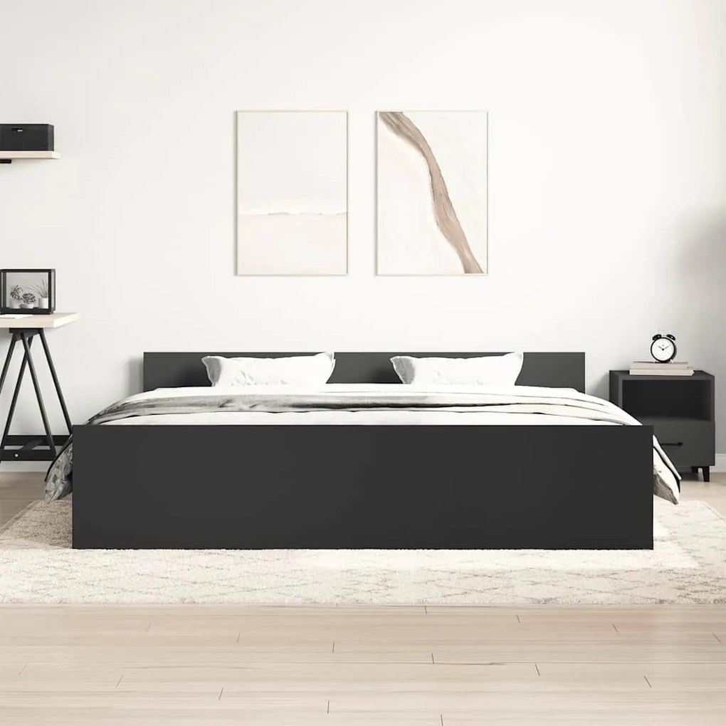 Estrutura de cama com cabeceira e apoio pés 160x200 cm preto