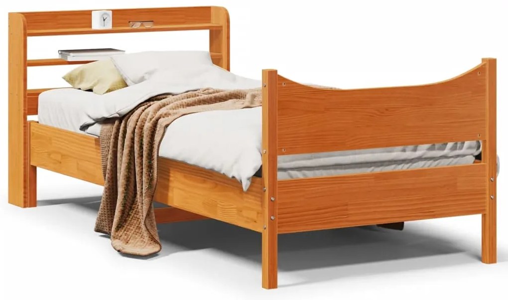 Estrutura cama c/ cabeceira 90x190 cm pinho maciço castanho-mel