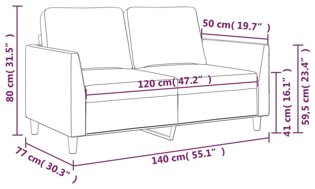 Sofá de 2 lugares 120 cm couro artificial vermelho tinto