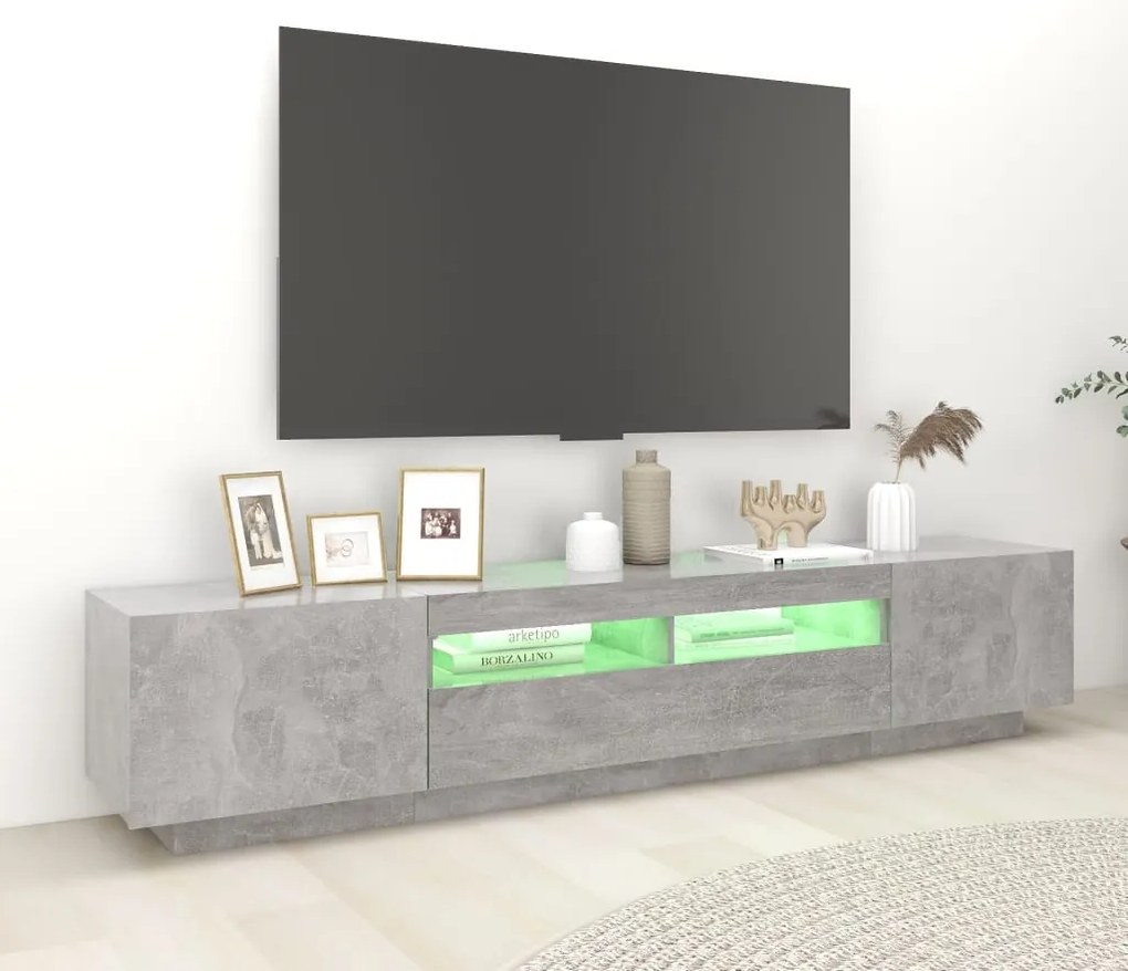 Móvel de TV com luzes LED 200x35x40 cm cinzento cimento