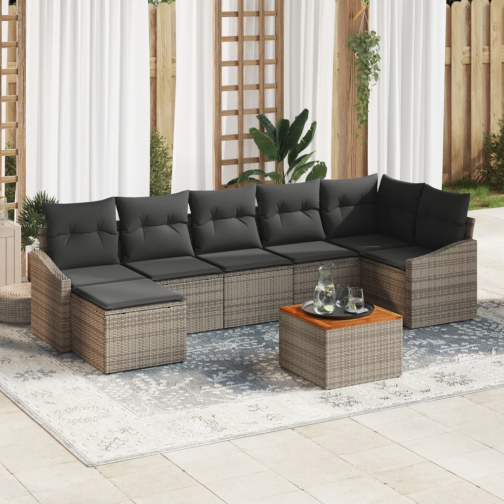 Conjunto de Sofá de Jardim de 8 Peças com Almofadas Cinza Polirattan A