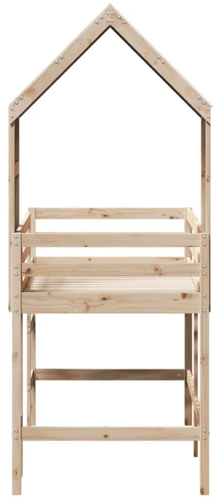 Cama alta c/ escada e telhado 80x200 cm pinho maciço