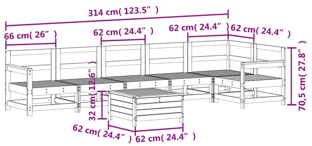 7 pcs conjunto de sofás para jardim madeira de pinho maciça