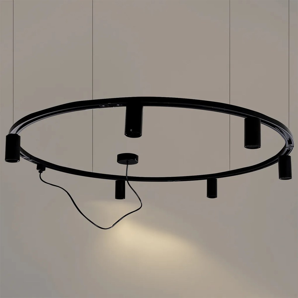 Sistema de iluminação de trilho pendente moderno com 6 focos pretos monofásicos GU10 50mm - Iconic Ruby Honey