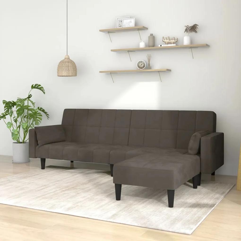 Sofá-cama 2 lug c/ 2 almofadas/apoio de pés veludo cinza-escuro