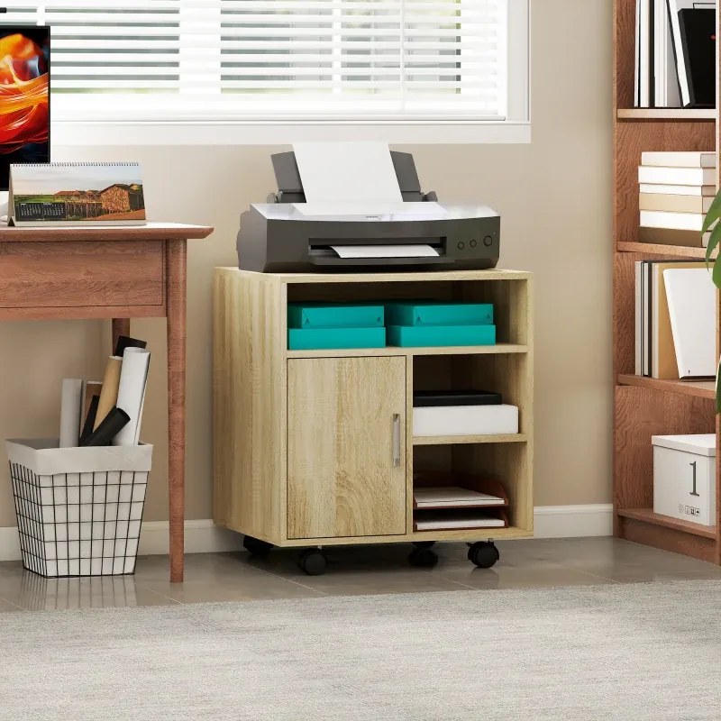 Armário de Escritório 60x50x65,5 cm  para Impressora Multifuncional com Prateleiras e Amplo Espaço de Armazenamento Madeira
