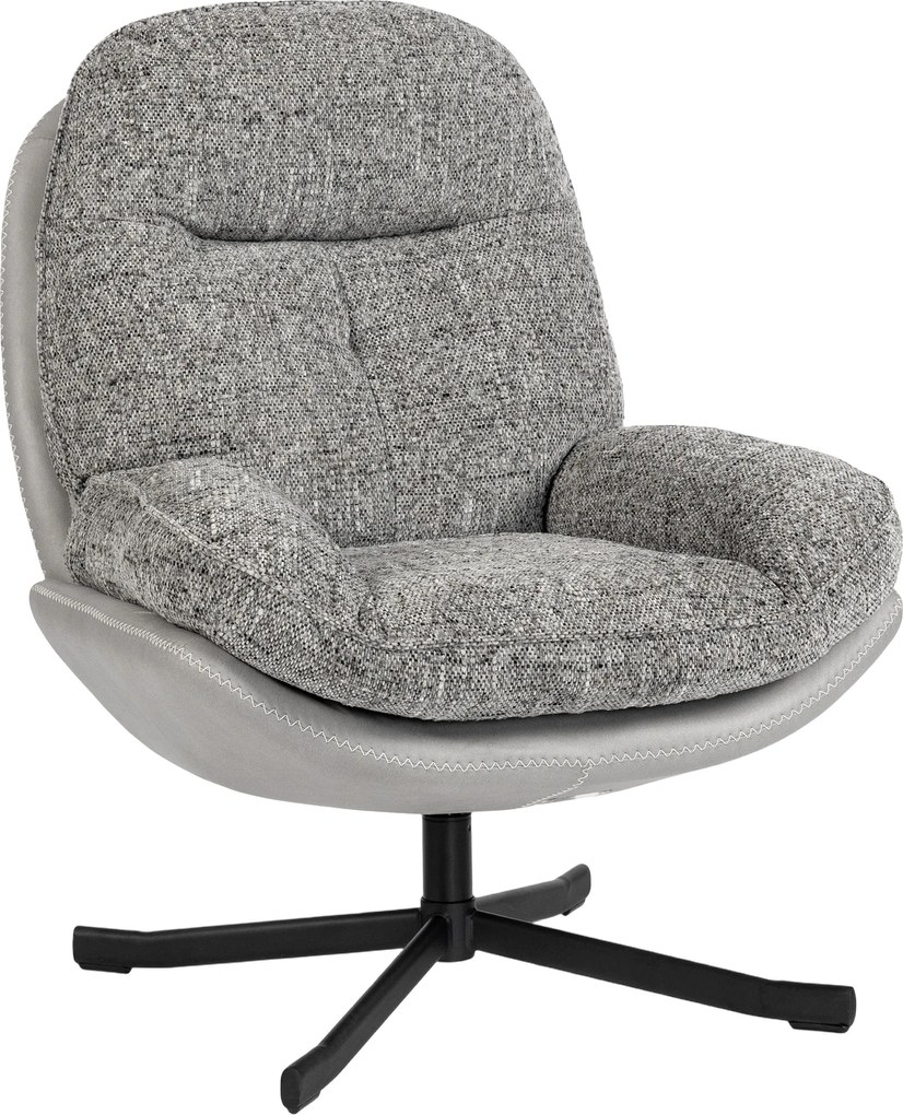 HOMCOM Poltrona Giratória Moderna com Base Cruzada Estofada em Chenille e Couro PU Assento Largo Duplo Pernas de Aço 78x95x99 cm Cinza | Aosom Portugal