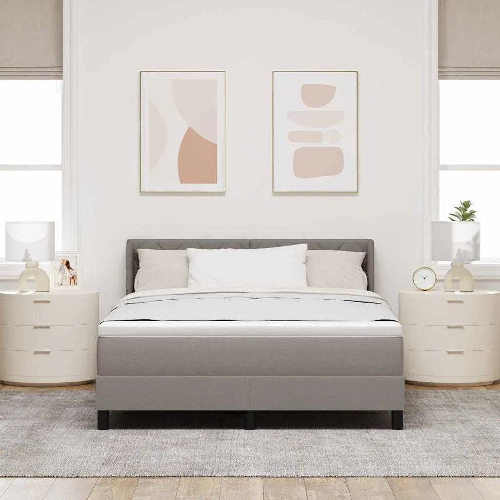 Cama Box com Colchão em Taupe - 160 x 200 cm em Tecido