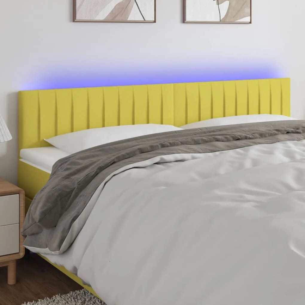 vidaXL Cabeceira de cama c/ luzes LED tecido 160x5x78/88 cm verde