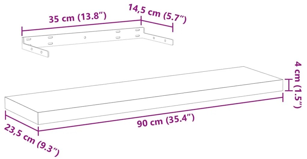 Prateleiras flutuantes 2 pcs 90x23,5x4 cm derivados de madeira