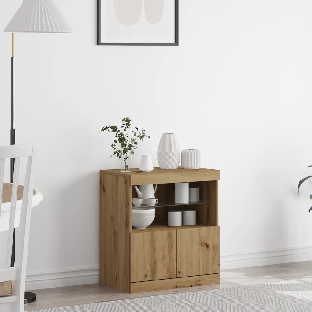 Sideboard vidaXL com Luzes LED Carvalho Artesanal 60x37x67 cm