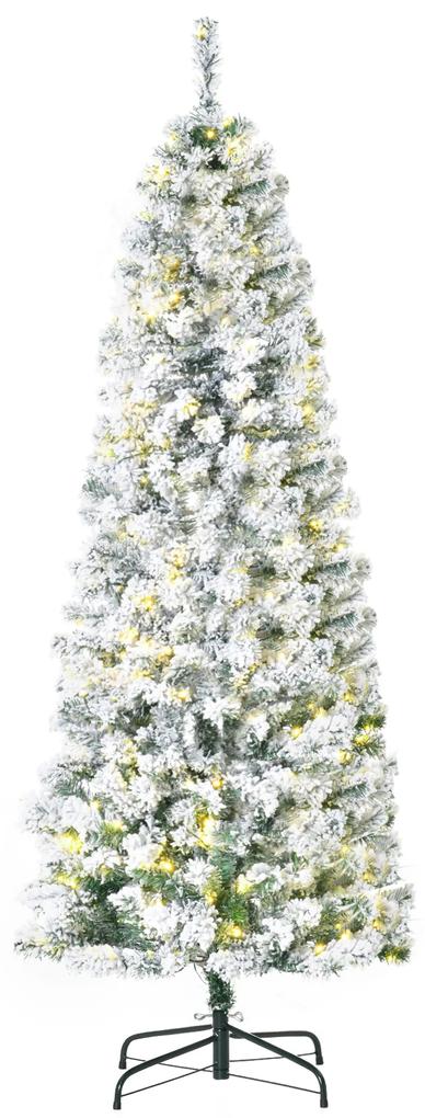 HOMCOM Árvore de Natal Artificial Nevada 180cm Ignífugo com 462 Ramos Luzes LED IP20 Folhas de PVC Base Dobrável e Suporte Metálico Decoração de Natal para Interior Verde