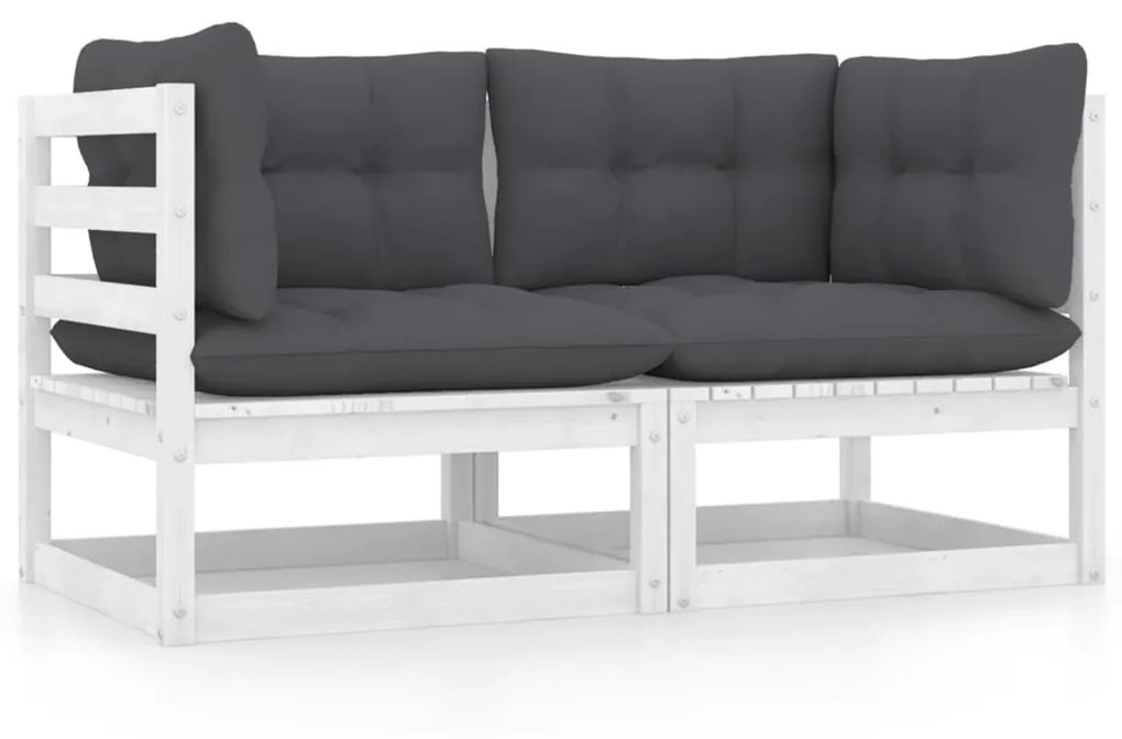 vidaXL Sofá de jardim 2 lugares com almofadões pinho maciço branco