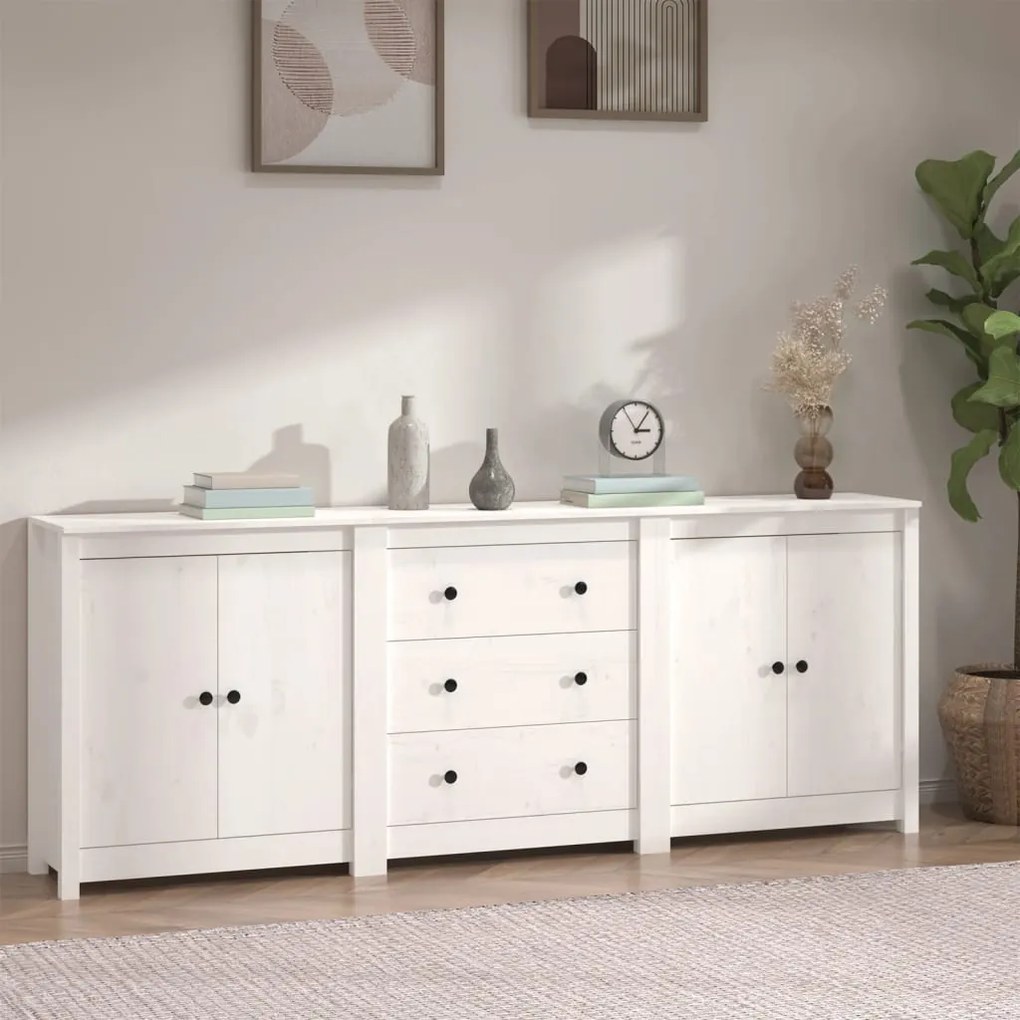 vidaXL Aparador 210x35x80 cm madeira de pinho maciça branco