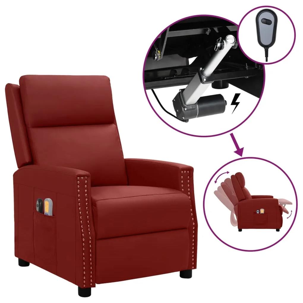 3098491 vidaXL Cadeira massagens reclinável elétrica couro art. vermelho tinto