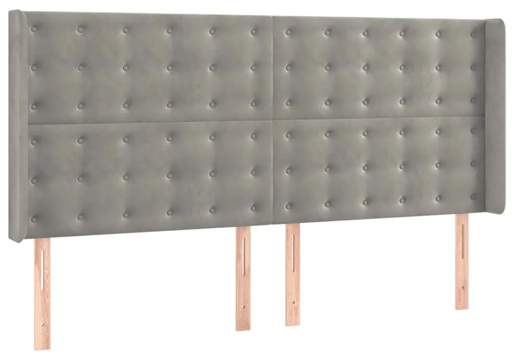 Cama box spring c/ colchão/LED 160x200 cm veludo cinzento-claro