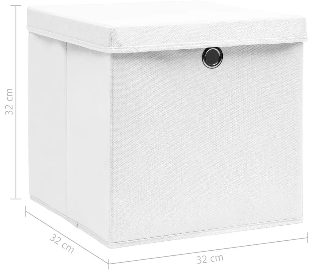 Caixas de arrumação com tampas 10 pcs 32x32x32 cm tecido branco