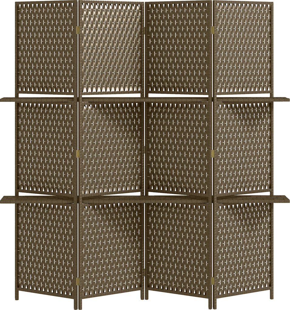 HOMCOM Biombo 4 Painéis 2 Prateleiras 181x180 cm Castanho | Aosom Portugal