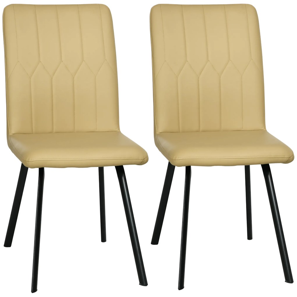 HOMCOM Conjunto de 2 Cadeiras Modernas Estofadas de Couro PU 42x62x87 cm Cáqui | Aosom Portugal