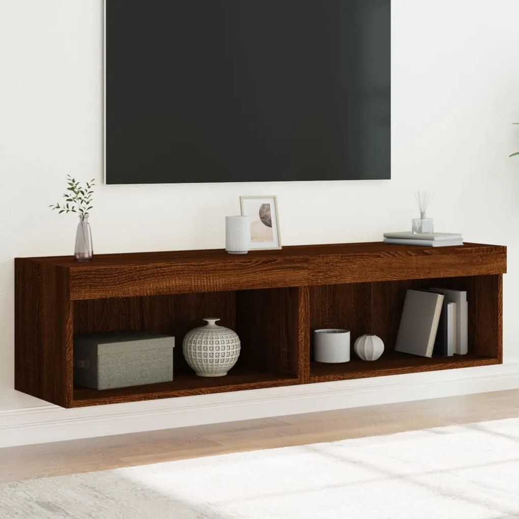 vidaXL Móveis de TV c/ luzes LED 2 pcs 60x30x30 cm carvalho castanho