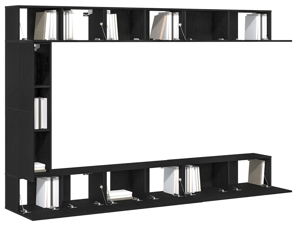 Conjunto de Estantes pra TV de 7 Peças - Montagem na Parede, Carvalho