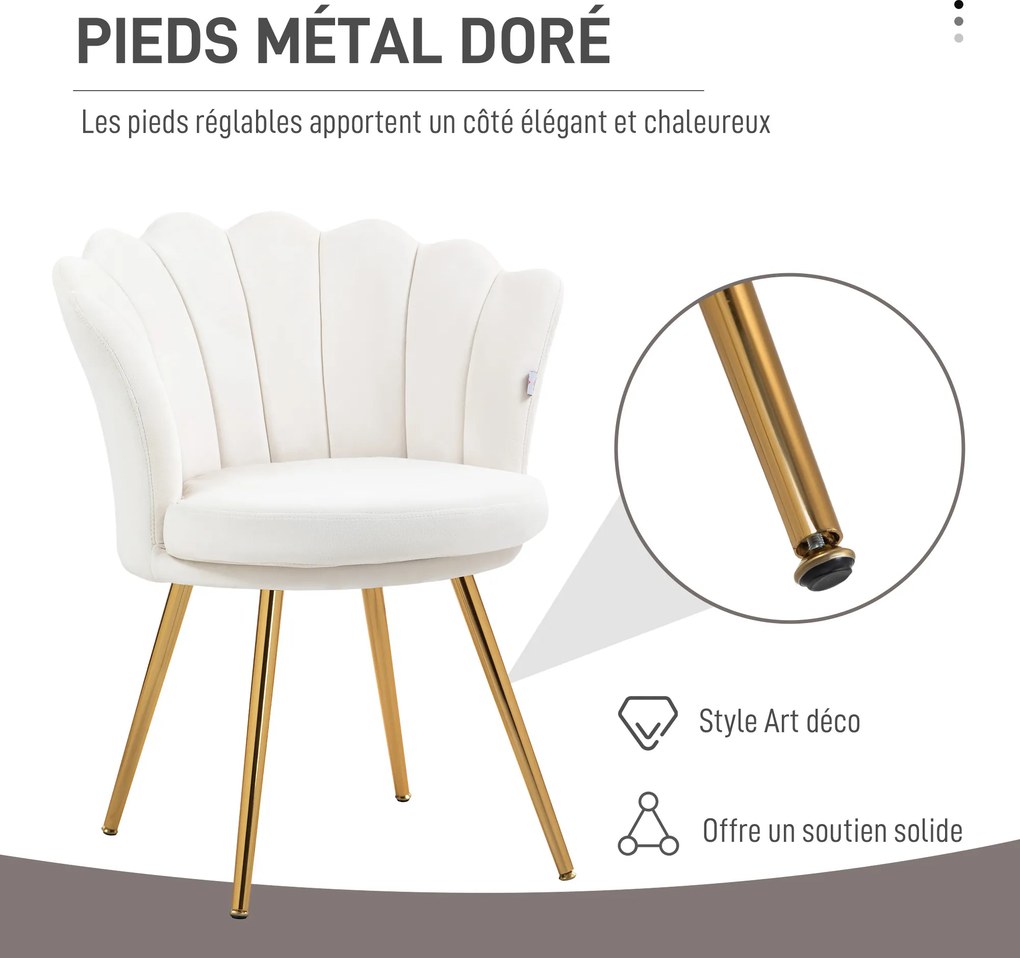 Poltrona em forma de concha, cadeira de Toucador, poltrona de veludo, poltrona de sala com pés em metal dourado e creme