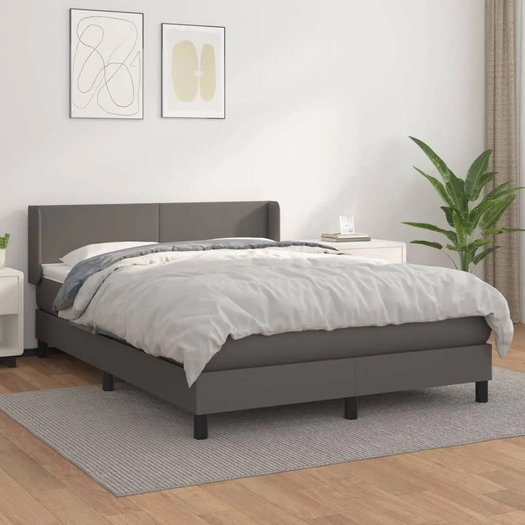 vidaXL Cama com molas/colchão 140x190 cm couro artificial cinzento