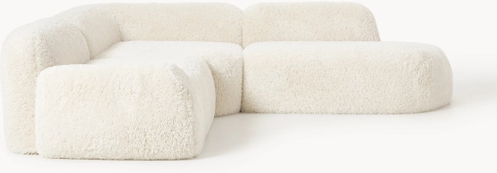Sofá de canto modular em teddy com chaise longue Wolke (4 lugares)