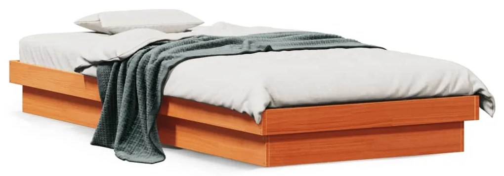 vidaXL Estrutura de cama c/ LEDs 90x190 cm pinho maciço castanho mel