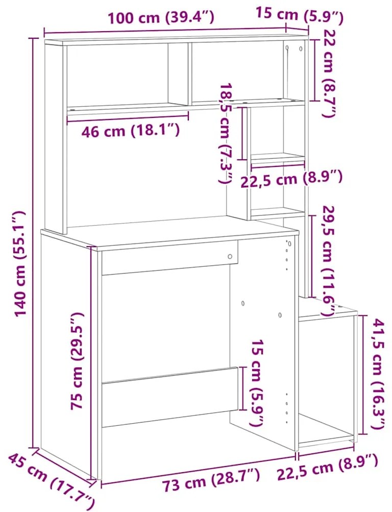 Secretária c/ prateleiras 100x45x140cm derivados madeira branco