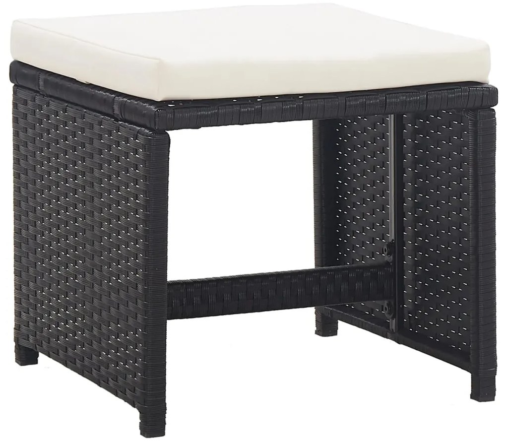 9 pcs conjunto jantar exterior com almofadões vime PE preto