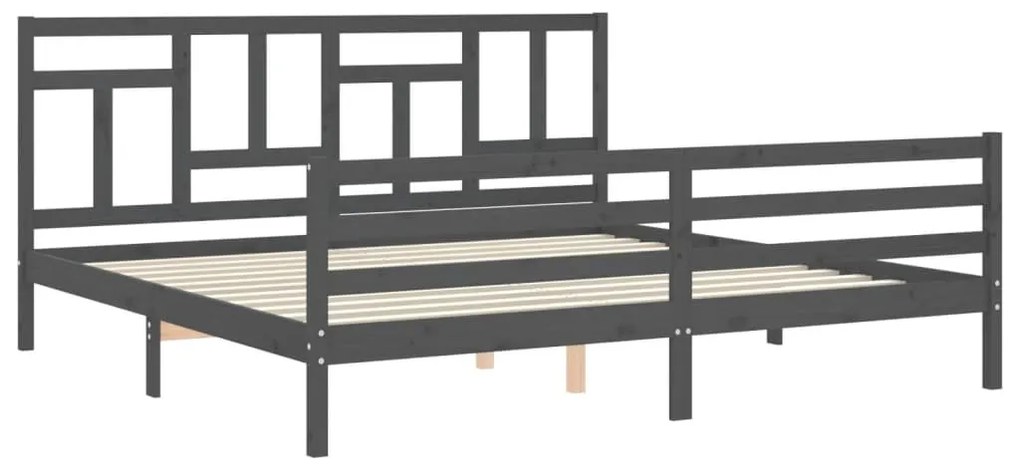 Estrutura de cama com cabeceira 200x200 cm madeira maciça cinza