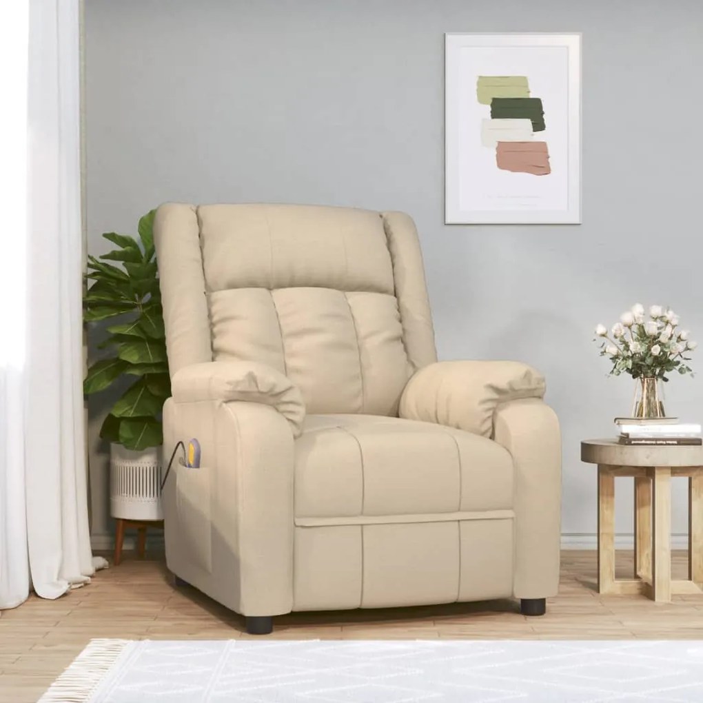 vidaXL Poltrona de massagens tecido cor creme
