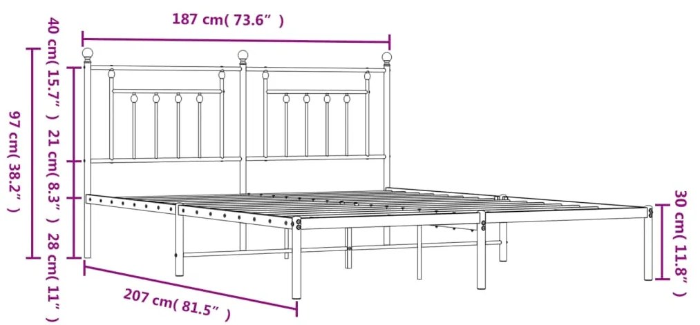 Estrutura de cama em metal com cabeceira 180x200 cm preto