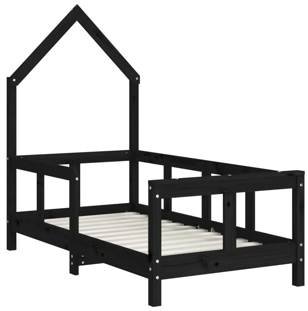 Estrutura de cama infantil 70x140 cm pinho maciço preto