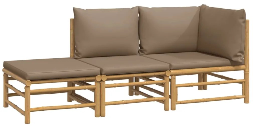 3 pcs conj. lounge jardim bambu almofadões cinzento-acastanhado