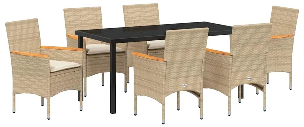 Conjunto de Jantar de Jardim com 7 peças e almofadas bege em rattan si