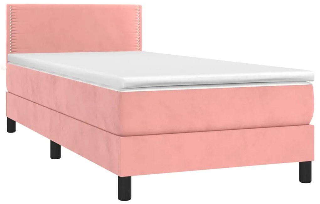 Cama box spring c/ colchão/LED 80x200 cm veludo rosa