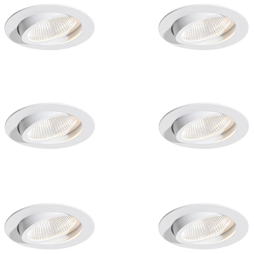 Set van 6 inbouwspots wit 9,5cm incl. LED 1300 lm dimbaar IP23 - Gaius Moderno