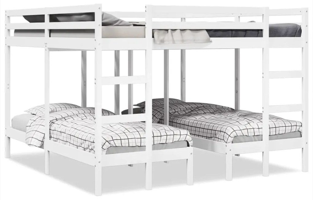 vidaXL Beliche triplo 200x200/80x200 cm madeira de pinho maciça branco