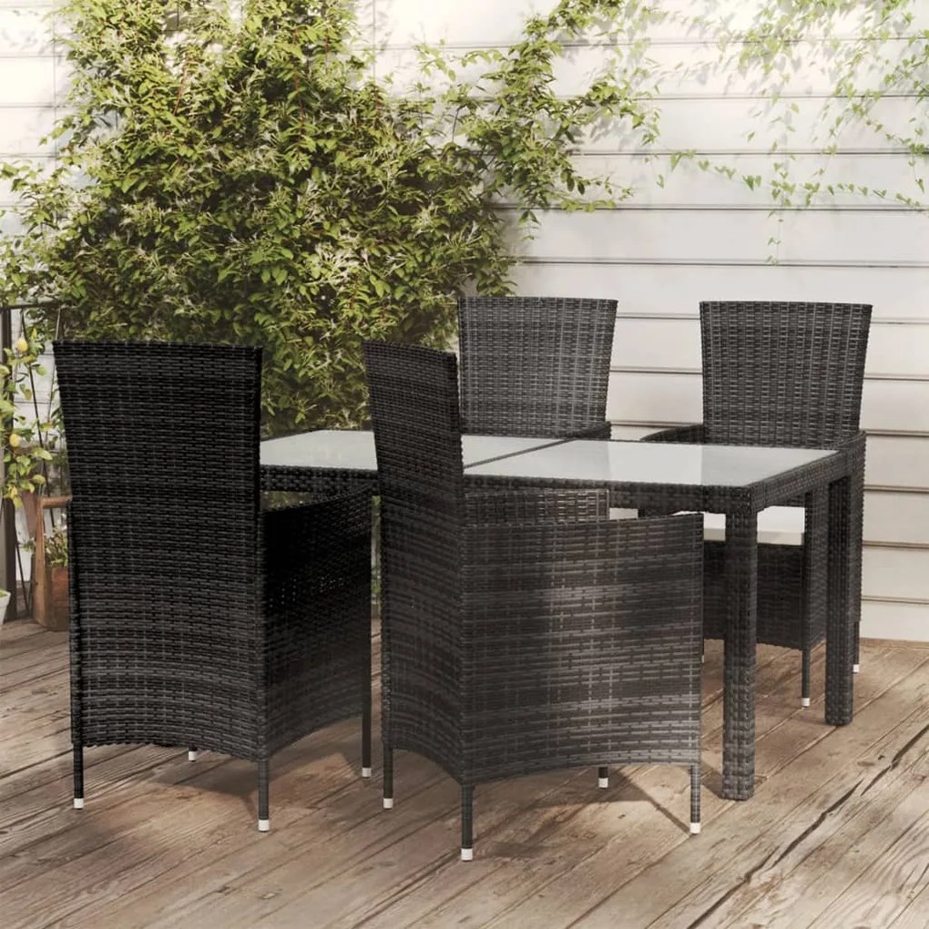 vidaXL 5 pcs conjunto jantar exterior com almofadões vime PE preto