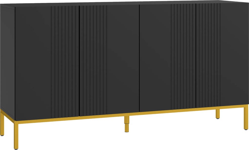 HOMCOM Buffet design contemporâneo gráfico 2 armários portas prateleiras reguláveis em madeira preta metal dourado | Aosom Portugal