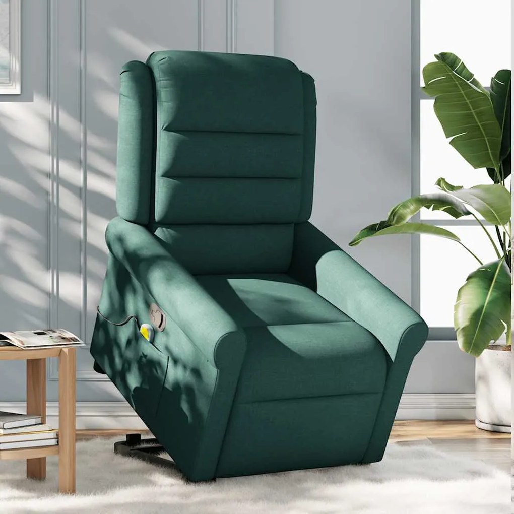 Poltrona reclinável elevatória de massagens tecido verde-escuro