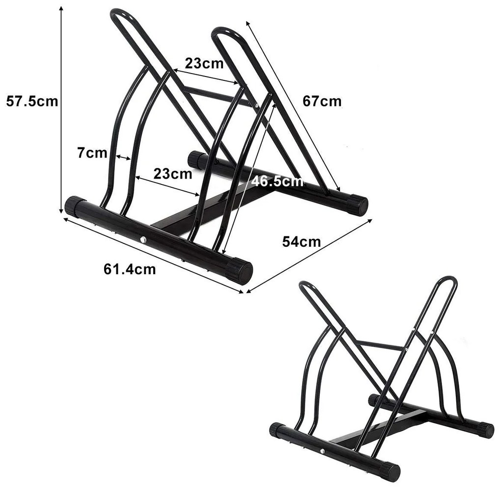Suporte para bicicletas com 2 lugares, para instalação no chão em aço ou na parede exterior, 61,4 x 54 x 57,5 cm, preto