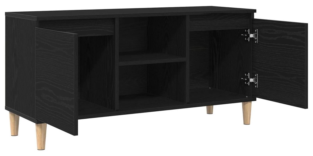 Estante de TV vidaXL com perna de madeira Preto Carvalho 102x35x50 cm